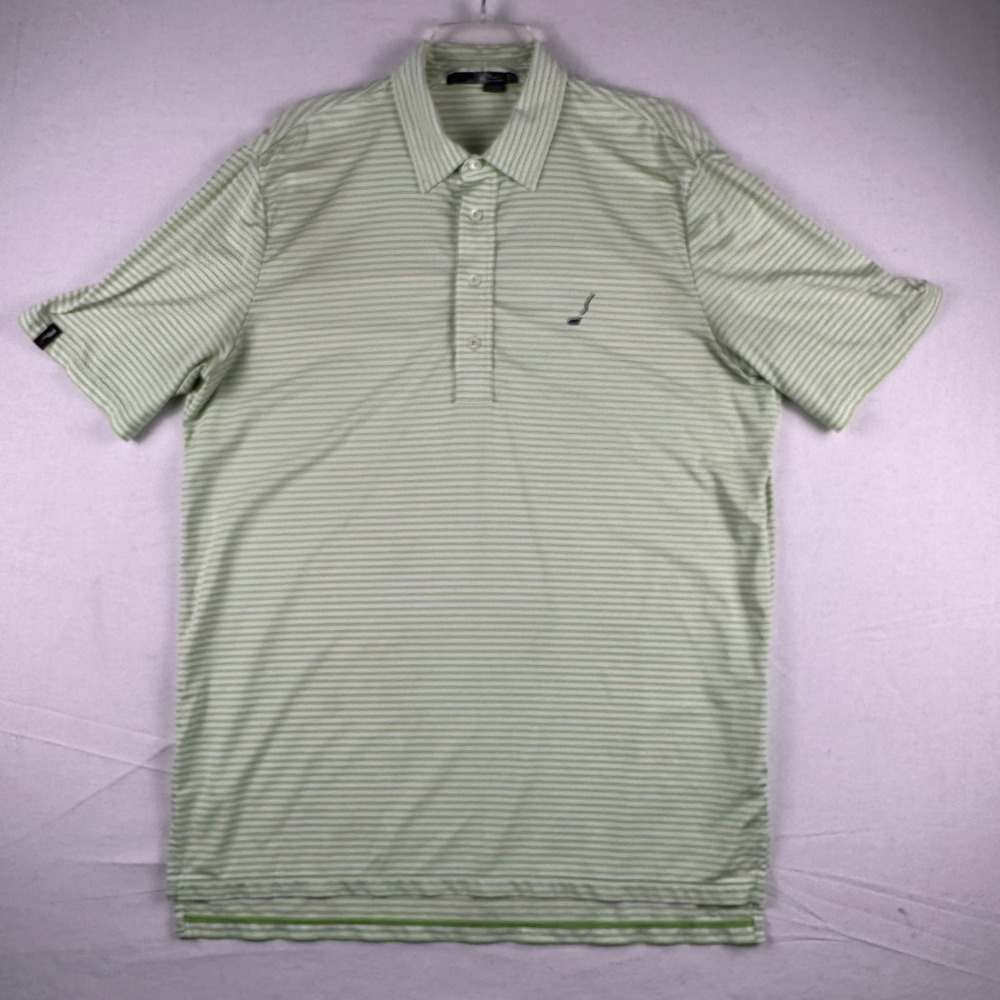 RLX Ralph Lauren Mens Golf Polo Shirt Lime Green White Striped Large Performance